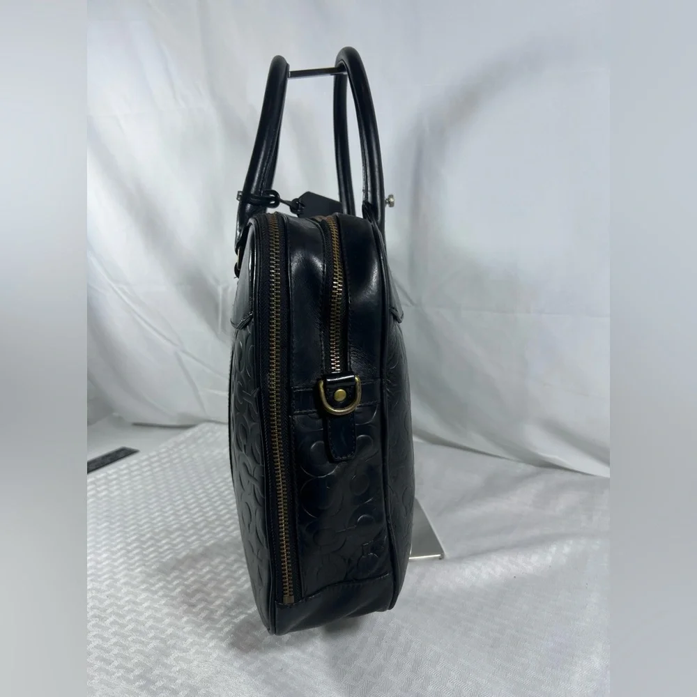 4043: Coach Black Embossed Leather Laptop Briefcase Business Bag